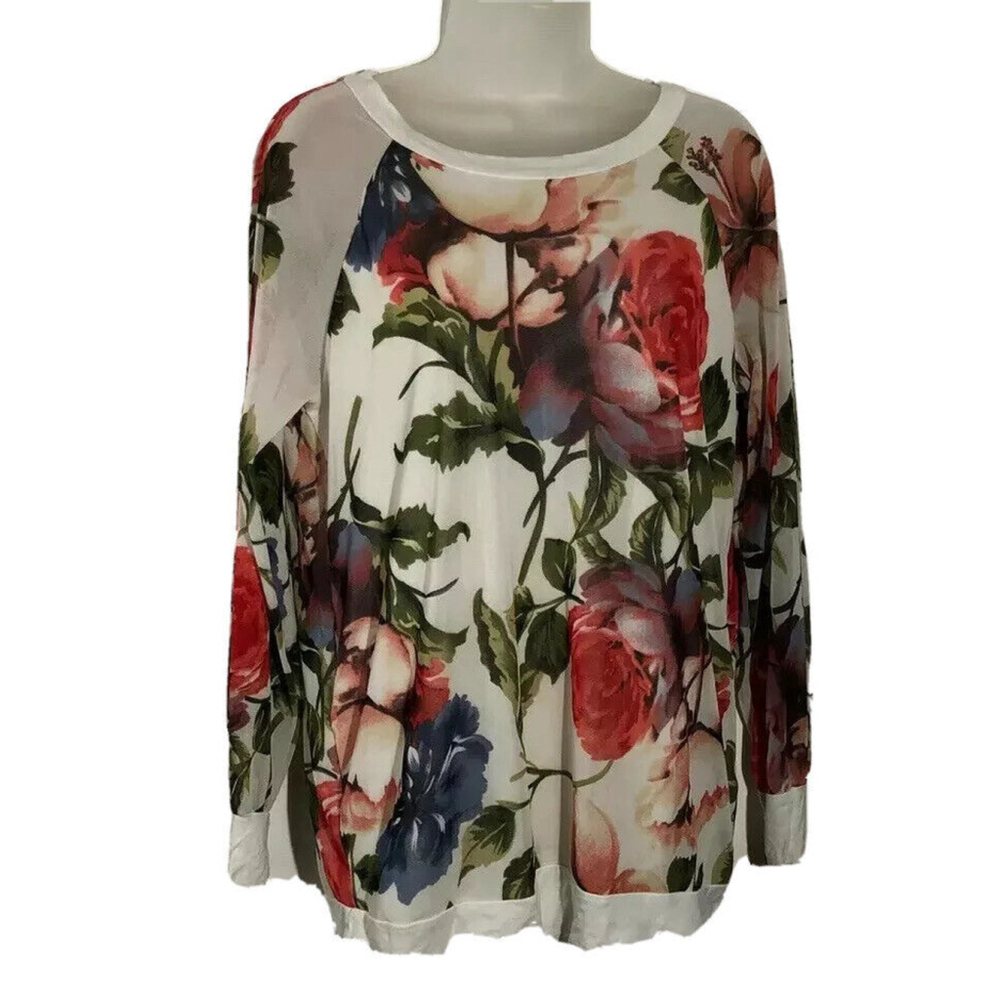 Eloges Womens Long Sleeve Tunic Floral Top Scoop Neck‎ Roses Colorful Feminine